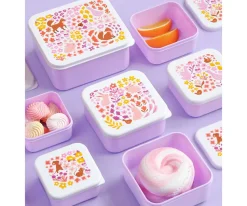 Fiambreras Infantiles^A Little Lovely Company 4 Cajitas Almuerzo y Snacks Flowers Garden