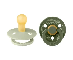 Chupetes Con Diseños^BIBS 2 Chupetes Colour Round Holiday Leaf Sage/Hunter Green