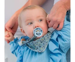 Chupetes Con Diseños^Bibs Liberty 2 Chupetes BIBS Colour Round Liberty Chamomile Lawn Baby Blue Mix