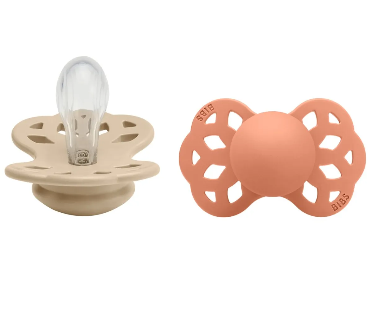 Chupetes Con Diseños^BIBS 2 Chupetes Infinity Simétrica Vanilla/Peach