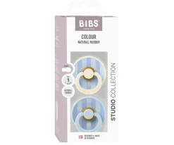 Chupetes Con Diseños^BIBS 2 Chupetes Studio Colour Round Block Baby Blue Dusty Blue Mix