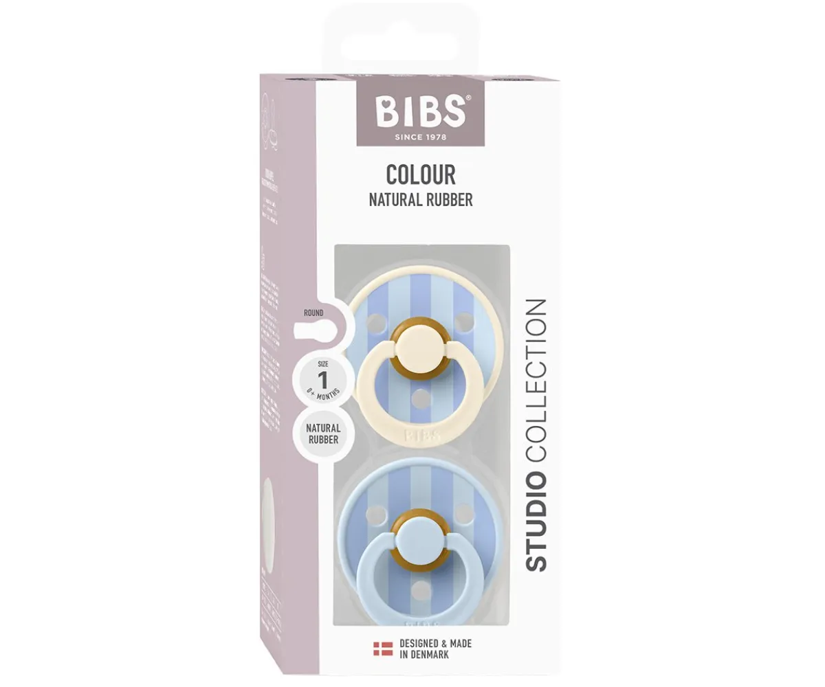 Chupetes Con Diseños^BIBS 2 Chupetes Studio Colour Round Block Baby Blue Dusty Blue Mix