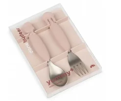 Cubiertos Infantiles^Done by Deer 2 Cubiertos Antideslizantes Yummyplus Sea Friends Rosa Empolvado