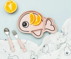 Cubiertos Infantiles^Done by Deer 2 Cubiertos Antideslizantes Yummyplus Sea Friends Rosa Empolvado