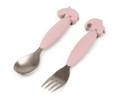 Cubiertos Infantiles^Done by Deer 2 Cubiertos Antideslizantes Deer Friends Rosa Empolvado