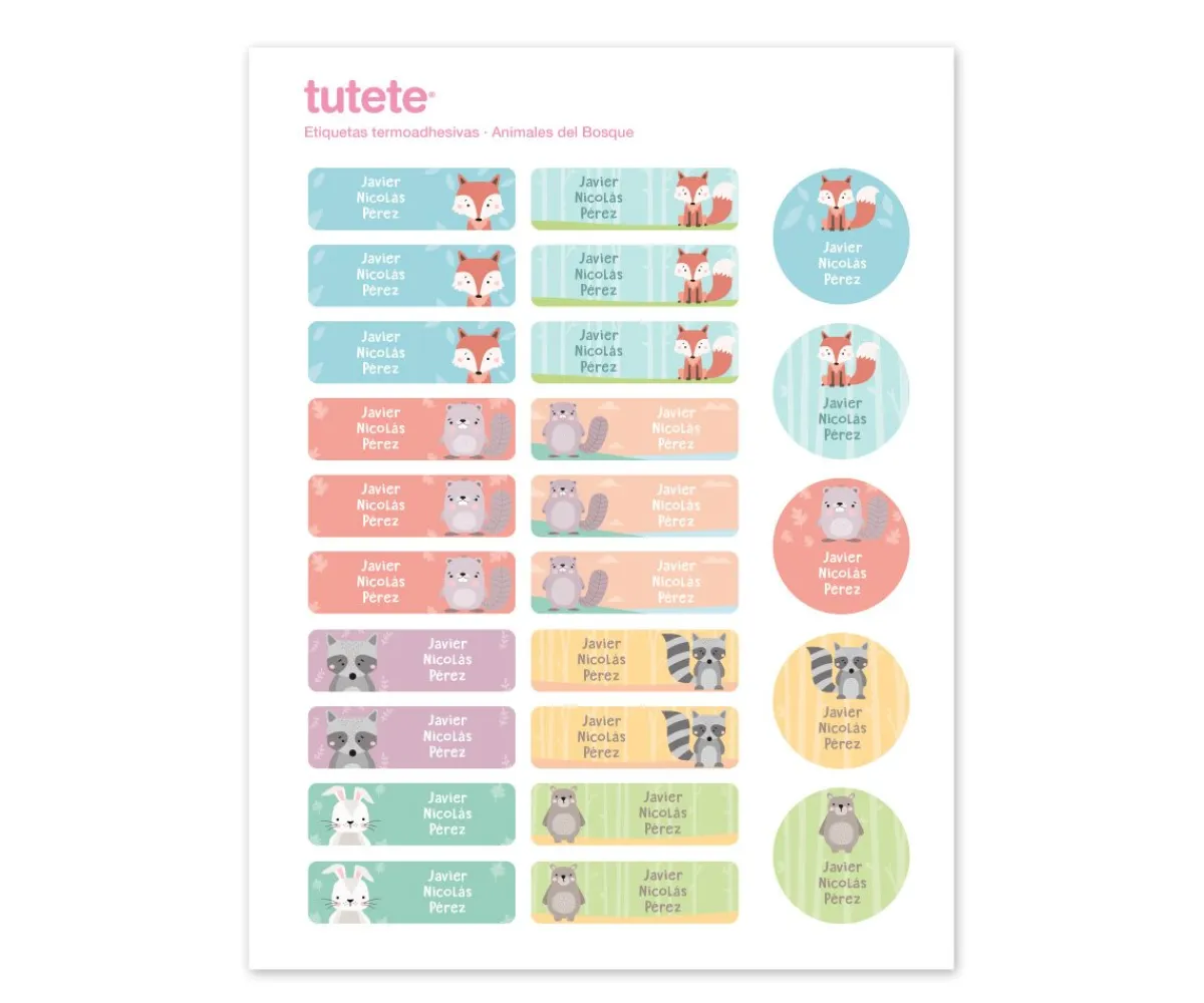 Etiquetas Personalizadas^Tutete 25 Etiquetas para Ropa Animales de Bosque