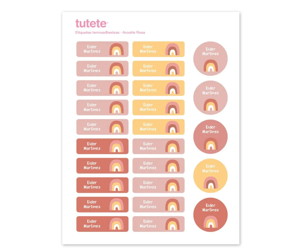 Colecciones Vuelta Al Cole^Tutete 25 Etiquetas para Ropa Arcoíris Rosa