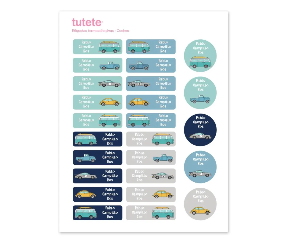 Colecciones Vuelta Al Cole^Tutete 25 Etiquetas para Ropa Coches