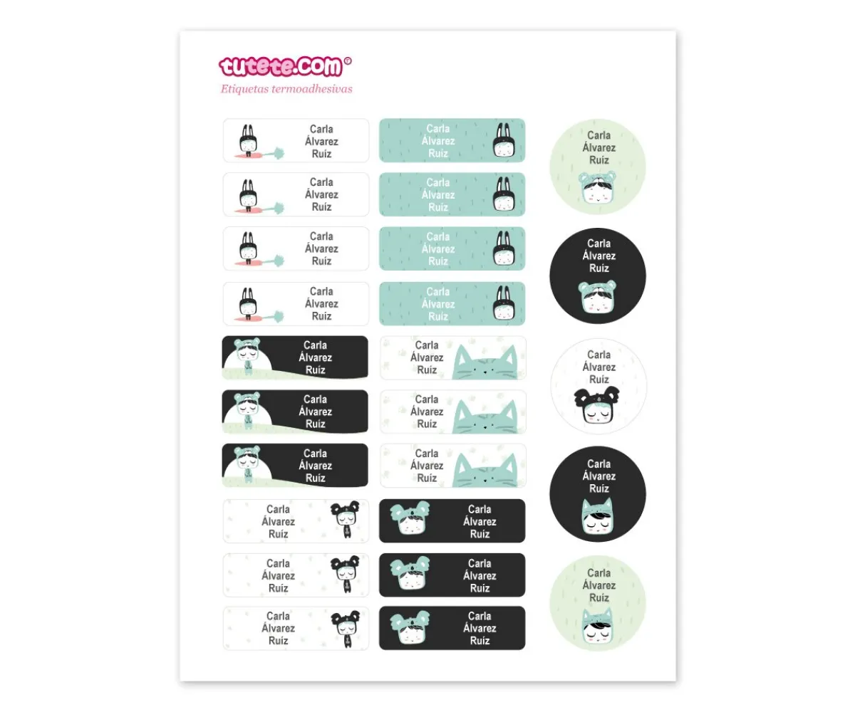 Etiquetas Personalizadas^Esther Gili 25 Etiquetas para Ropa Blanco y Negro