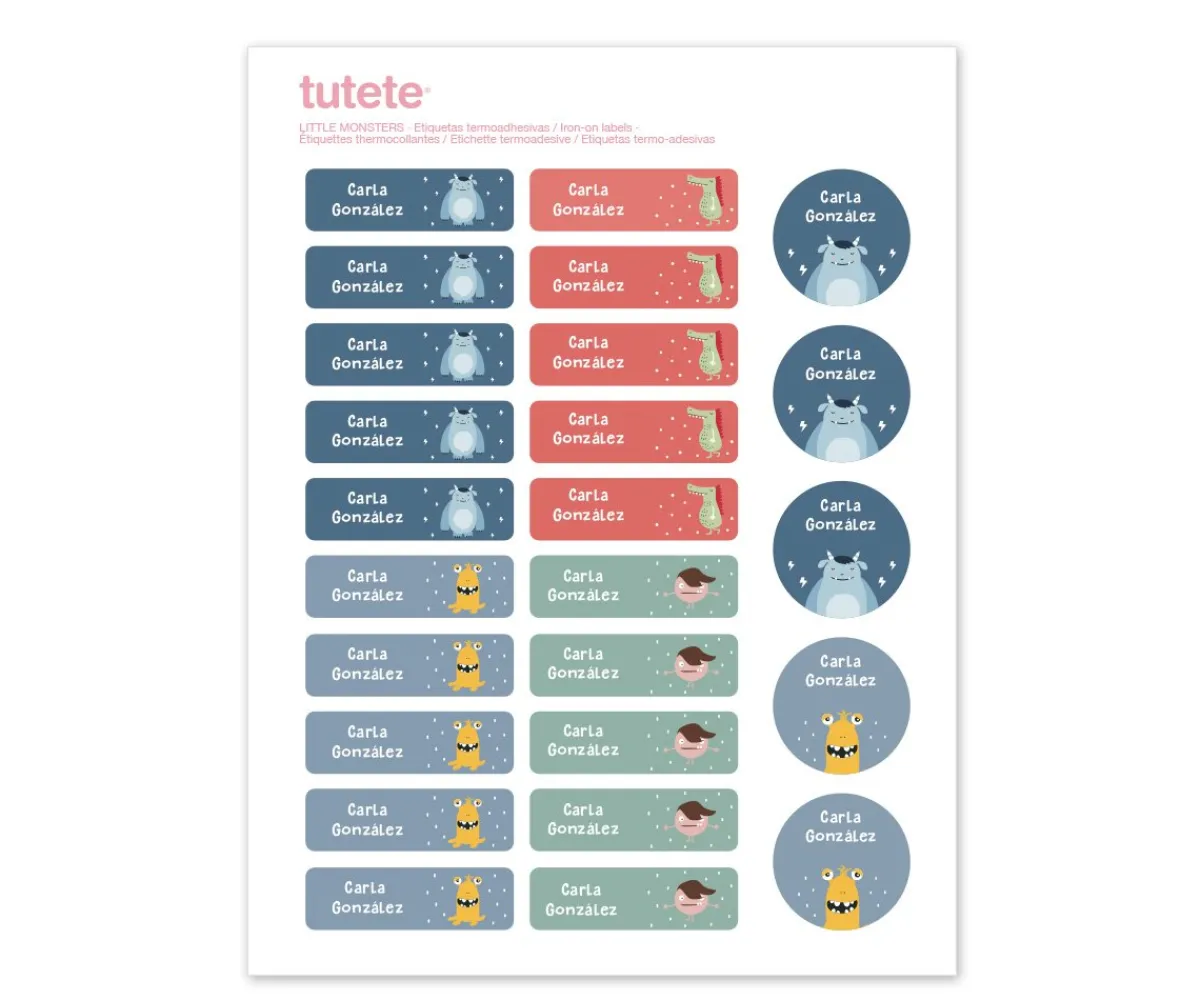 Colecciones Vuelta Al Cole^Tutete 25 Etiquetas para Ropa Little Monsters