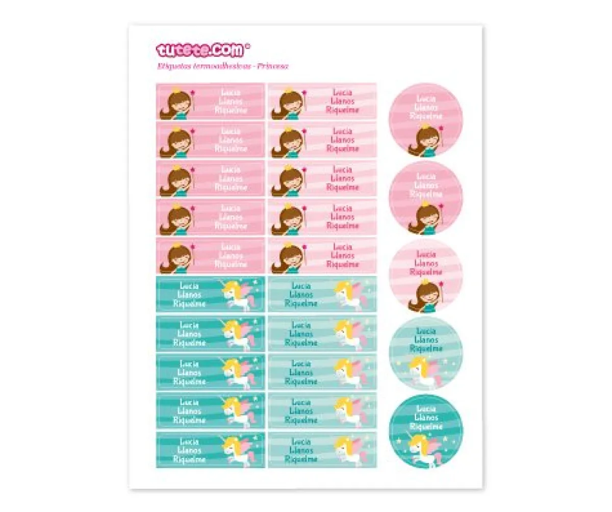 Etiquetas Personalizadas^Tutete 25 Etiquetas para Ropa Princesa