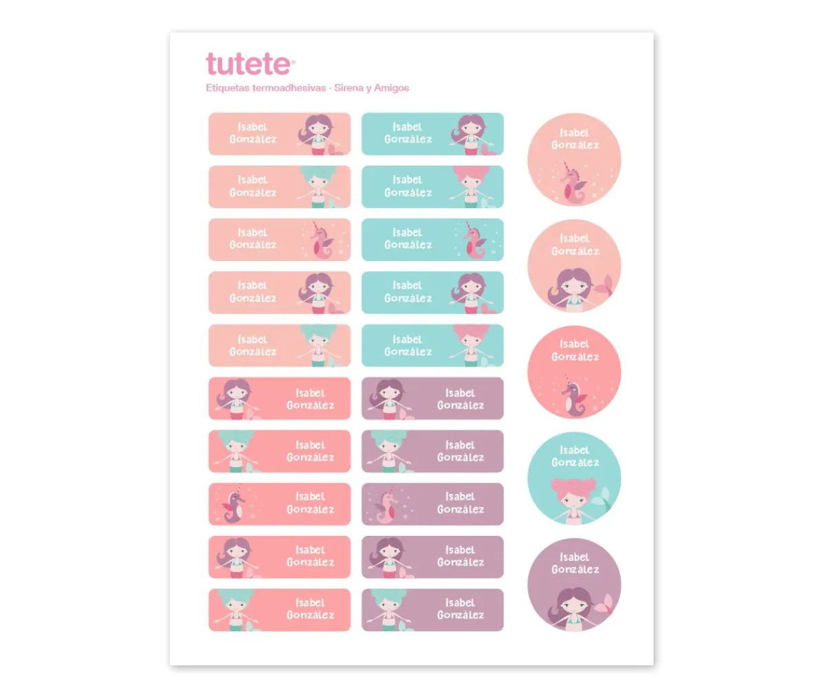 Colecciones Vuelta Al Cole^Tutete 25 Etiquetas para Ropa Sirena y Amigos