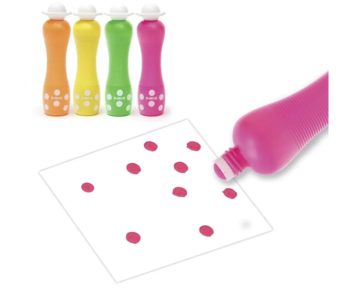 Manualidades Para Niños^Djeco 4 Marcadores Puntos Grandes Neón