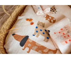 Muselinas Bebé^Lassig 3 Muselinas Little Mateys Spicy Orange Bambú 80 cm