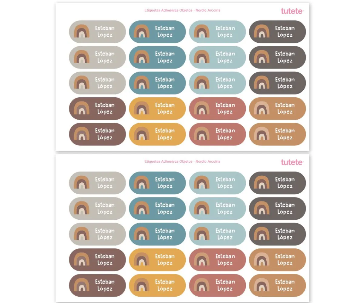 Etiquetas Personalizadas^Tutete 40 Pegatinas para Objetos Retro Nordic Arcoíris