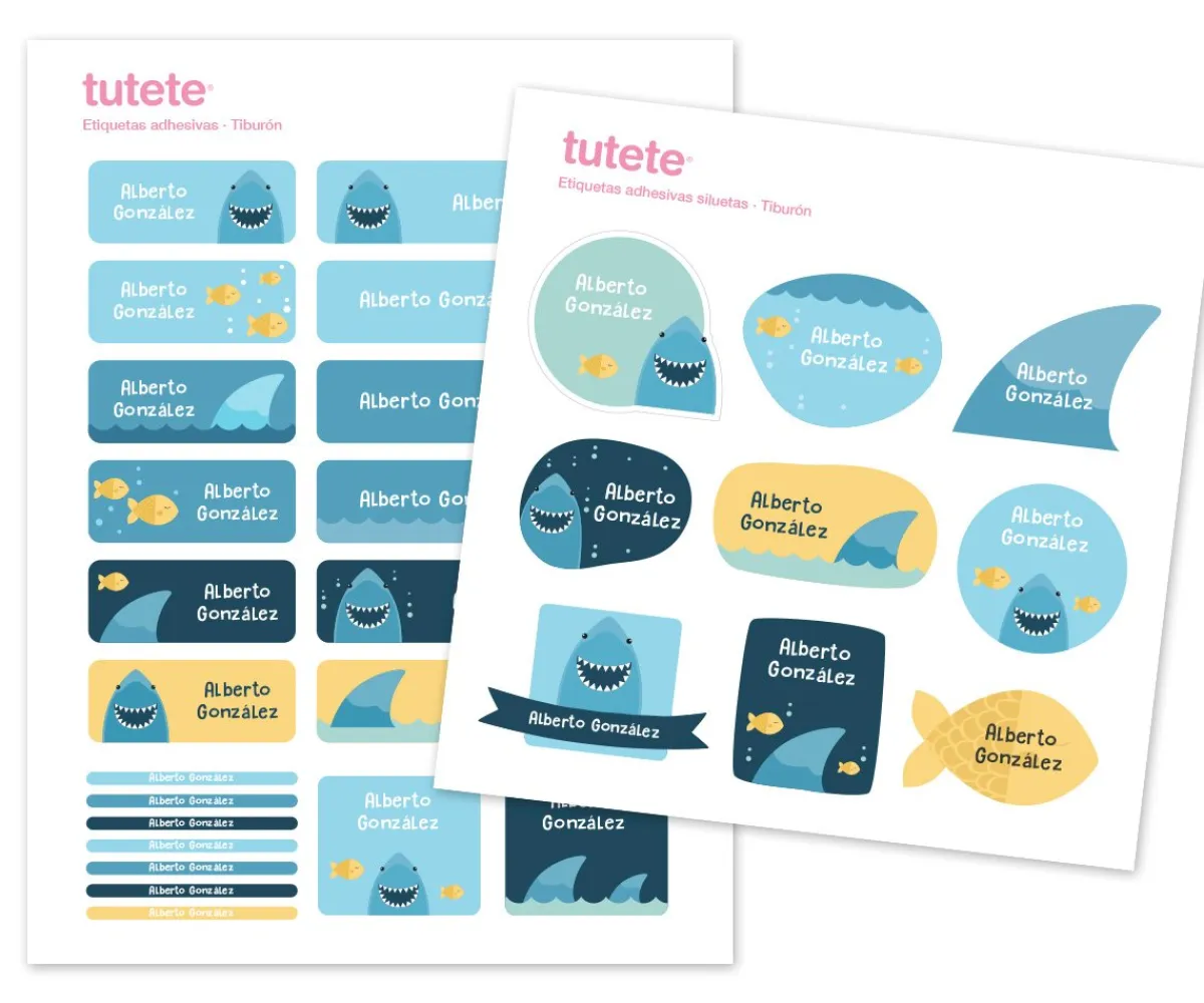 Colecciones Vuelta Al Cole^Tutete 30 Pegatinas para Objetos Tiburón