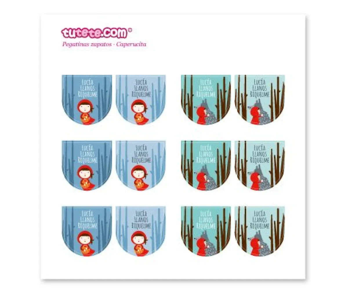 Etiquetas Personalizadas^Tutete 12 Pegatinas Zapatos Caperucita