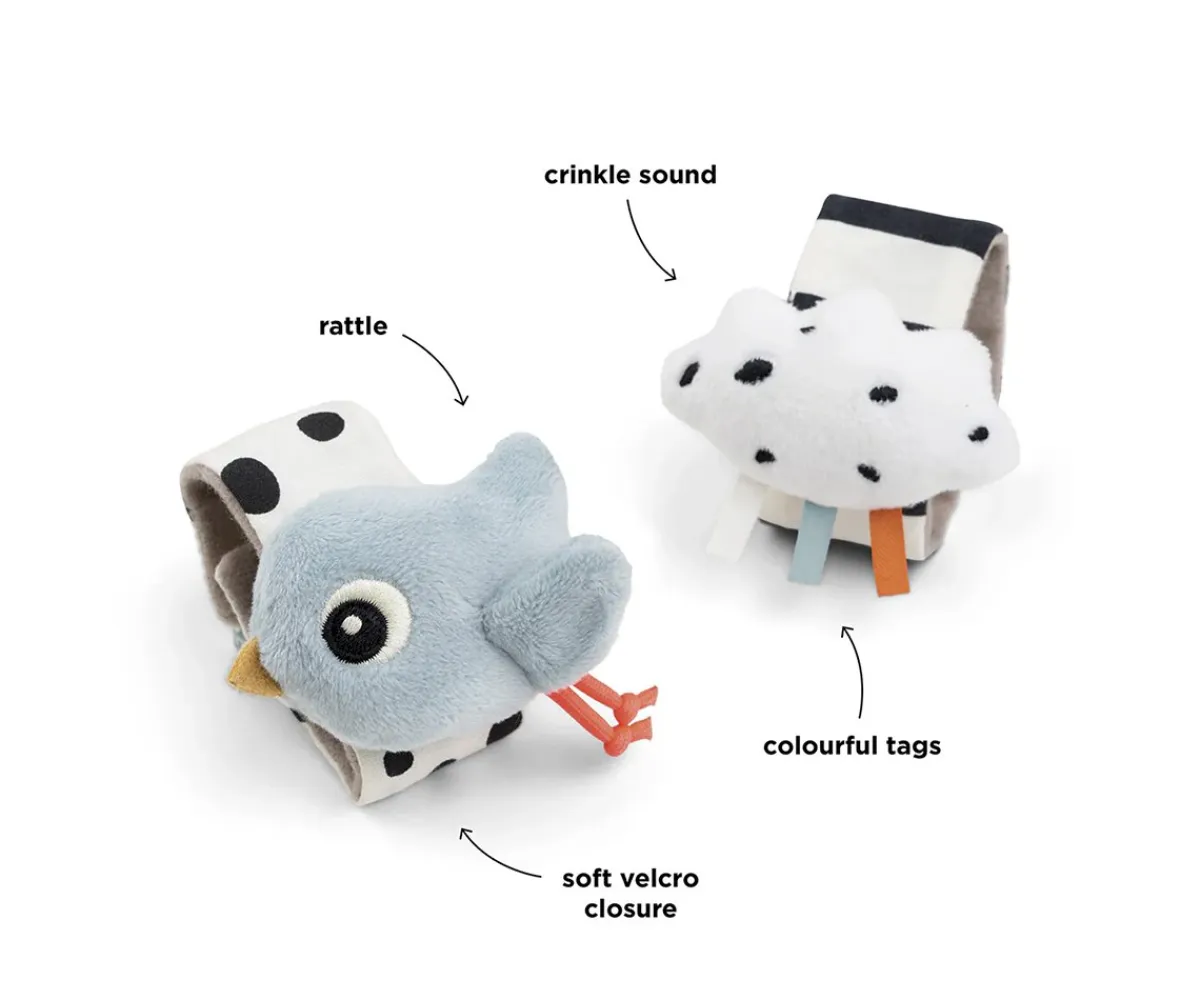 2 Pulseras Sonajero Happy Clouds Blue Niños Juguetes Para Recién Nacidos|Sonajeros Bebé