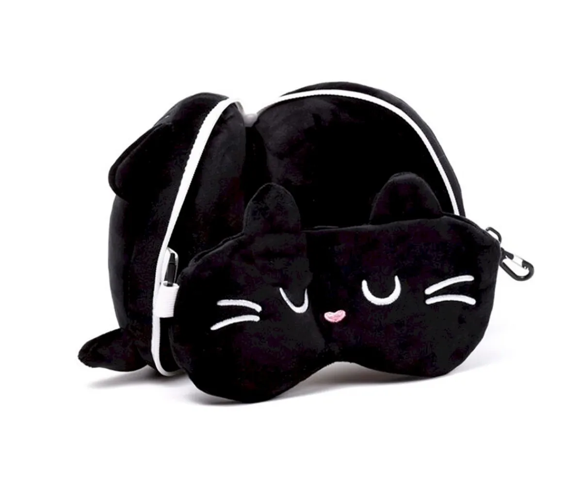 Cojines Infantiles^puckator Almohada de Viaje con Antifaz Relaxeazzz Gato Feline Fine