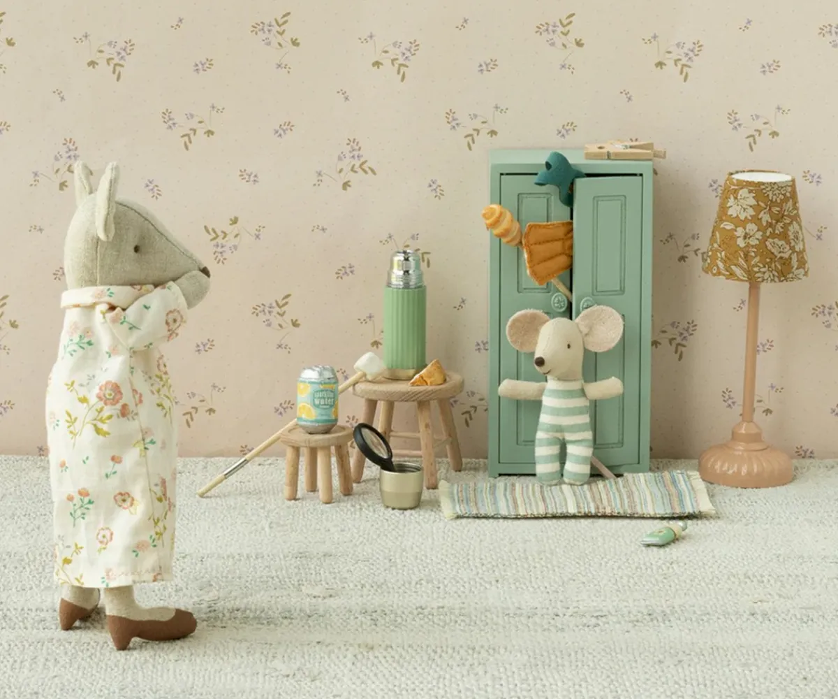 Casa De Muñecas De Madera^Maileg Armario de Madera Soft Blue Ratón