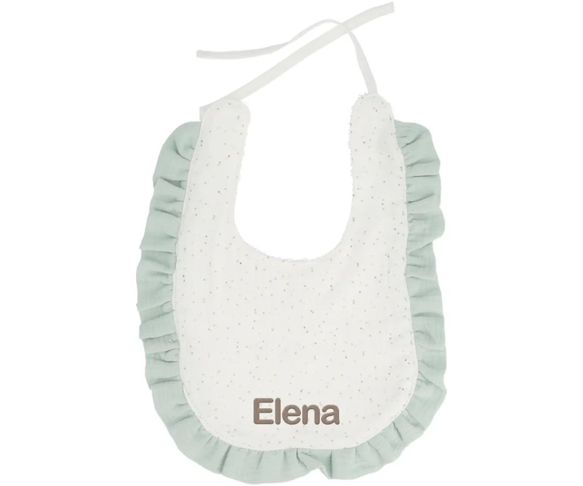 Babero Algodón Volante Rainbow Dots Verde Personalizable Baberos|Baberos Personalizados