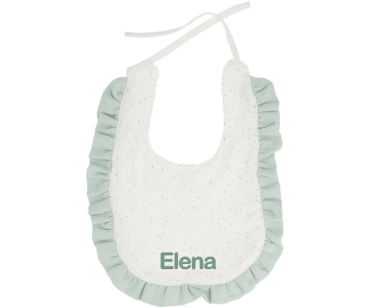 Babero Algodón Volante Rainbow Dots Verde Personalizable Baberos|Baberos Personalizados