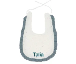 Baberos Personalizados^Cristina de Jos'h Babero Algodón Volante Rainbow Dots Azul Personalizable