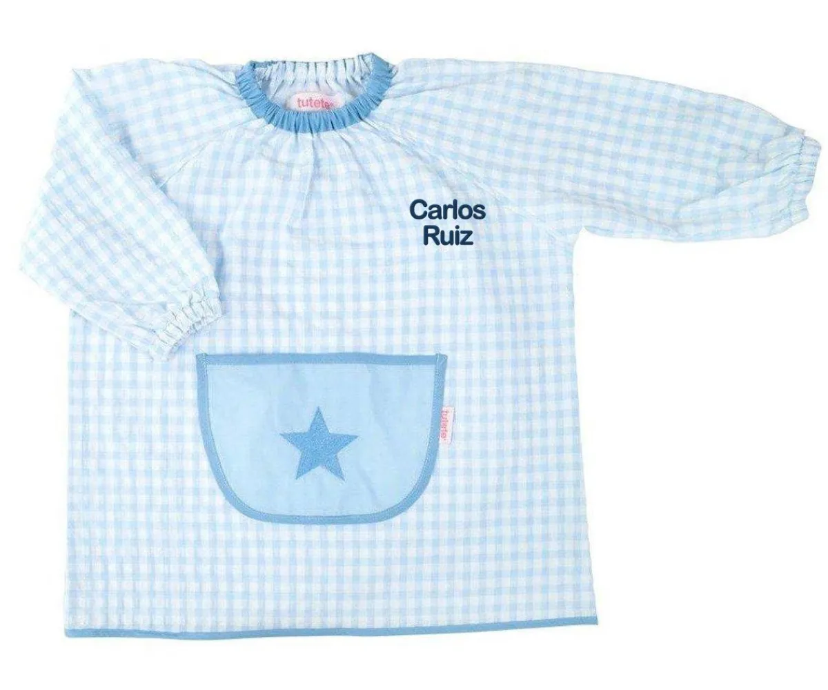 Babis Escolares^Tutete Textil Babi con Bolsillo Central Estrella Celeste Personalizable