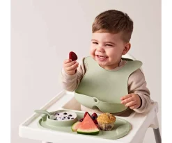 Hot Bandeja Silicona Roll + Go con Cuchara Sage Vajilla Infantil|Comer Al Aire Libre