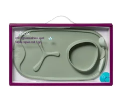 Hot Bandeja Silicona Roll + Go con Cuchara Sage Vajilla Infantil|Comer Al Aire Libre