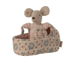 Casa De Muñecas De Madera^Maileg Bebé Ratón en Capazo Rosa