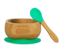 Vajilla Infantil^Ecorascals Bol Bambú Verde Eco con Cuchara