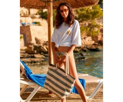 Bolsas De Playa^Tutete Textil Bolsa de Playa Nautical Natural-Gris Personalizable