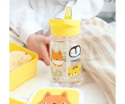 Botellas De Plástico^A Little Lovely Company Botella Plástico con Pajita Personalizable Animal Friends 450ml