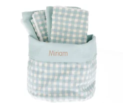 Clearance Cesta con Secababitas Vichy Verde Personalizable Niños Organizadores De Baño|Secababitas