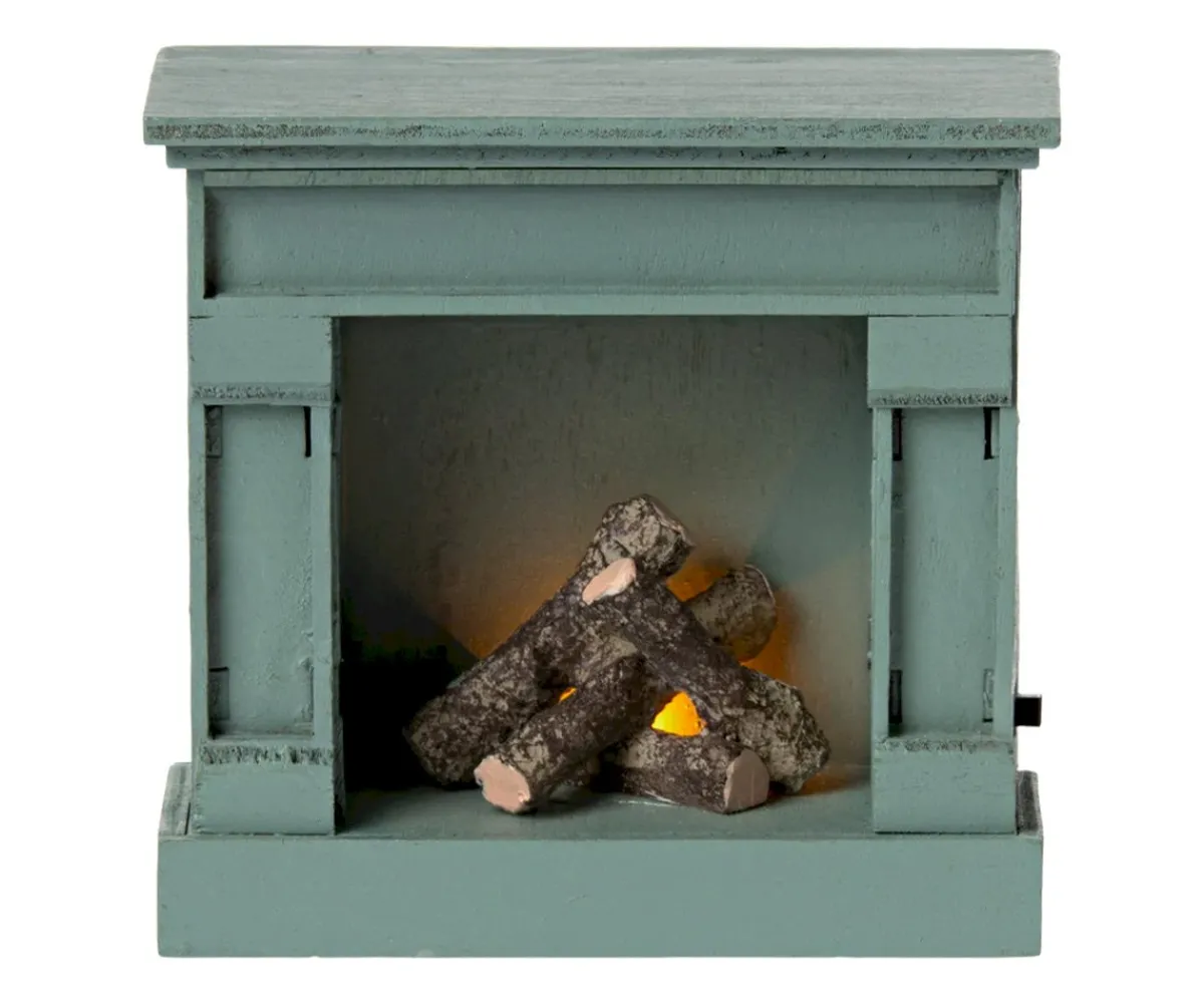 Casa De Muñecas De Madera^Maileg Chimenea en Miniatura Ratón Blue