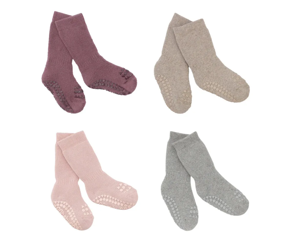 Gateo^GoBabyGo Combo Box Calcetines Suela Antideslizante Algodón Misty Plum, Sand, Soft Pink, Grey Melange