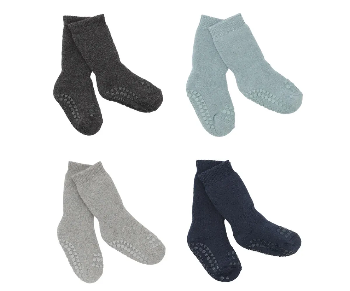 Gateo^GoBabyGo Combo Box Calcetines Suela Antideslizante Algodón Dark Grey Melagne, Dusty Blue, Navy Blue