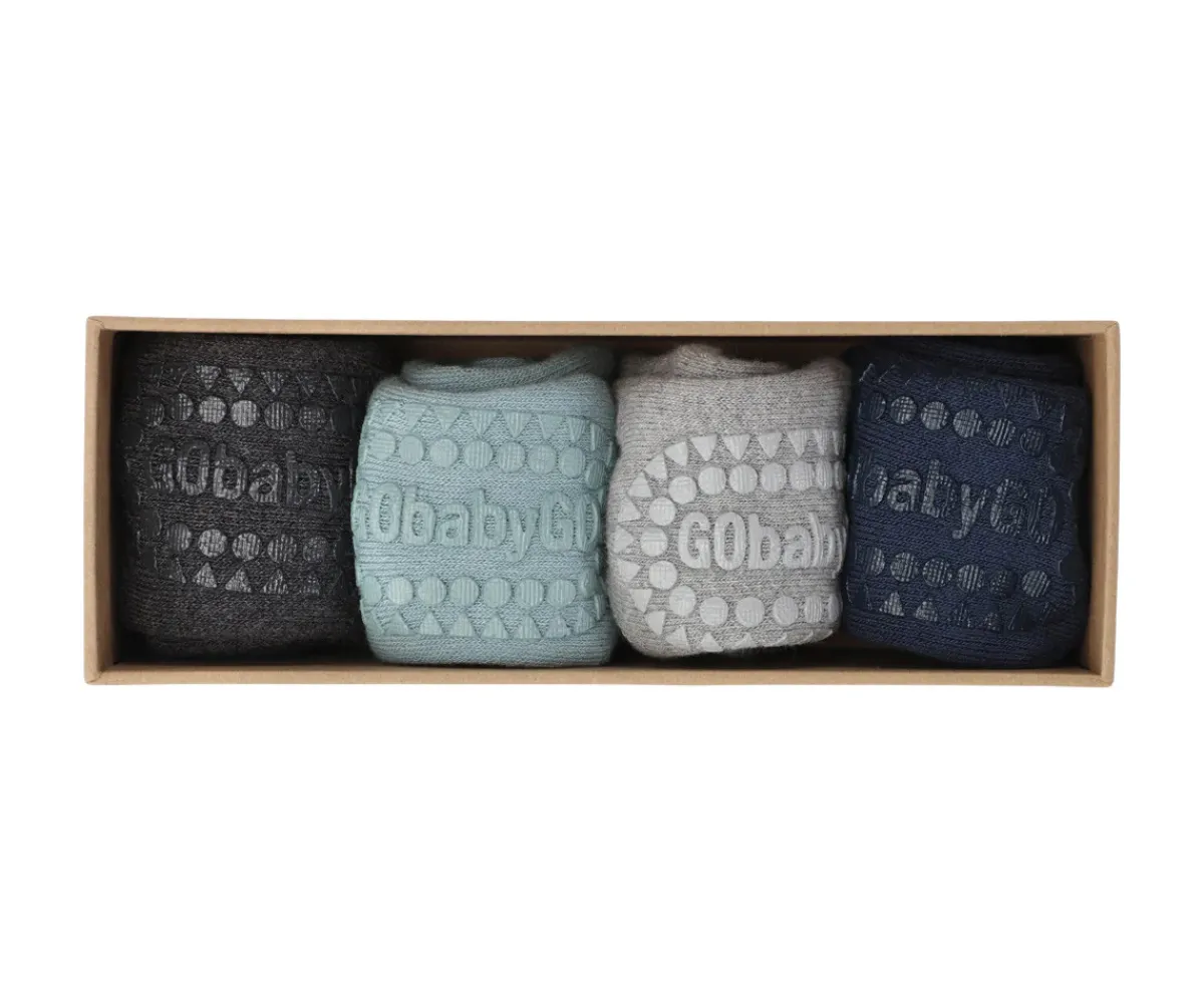 Gateo^GoBabyGo Combo Box Calcetines Suela Antideslizante Algodón Dark Grey Melagne, Dusty Blue, Navy Blue