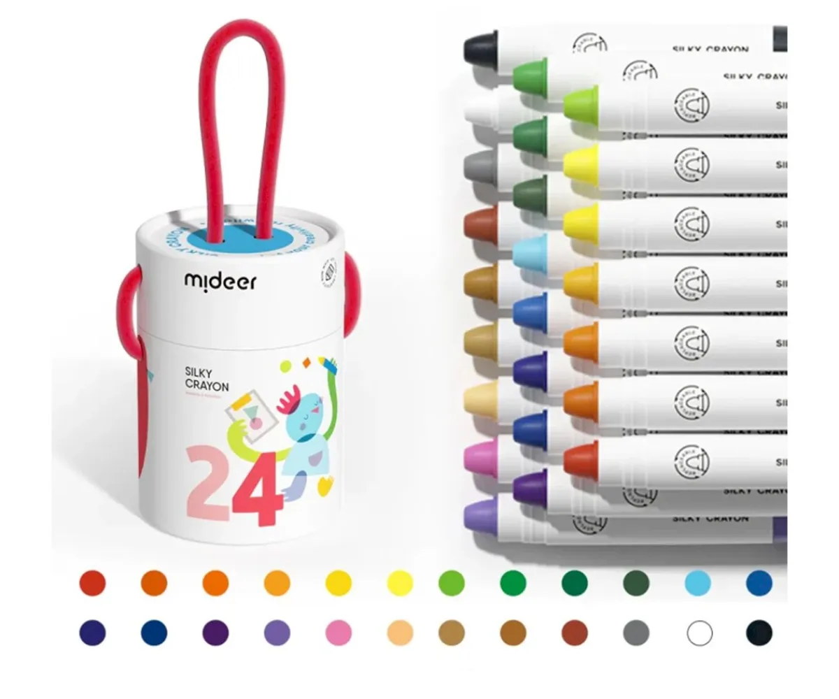Manualidades Para Niños^MiDeer Cubo de 24 Crayones Silky Secado Rápido, Suaves y Lavables