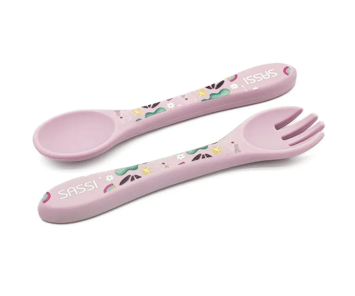 New Cuchara y Tenedor de Silicona Unicornio Comer Al Aire Libre|Cubiertos Infantiles