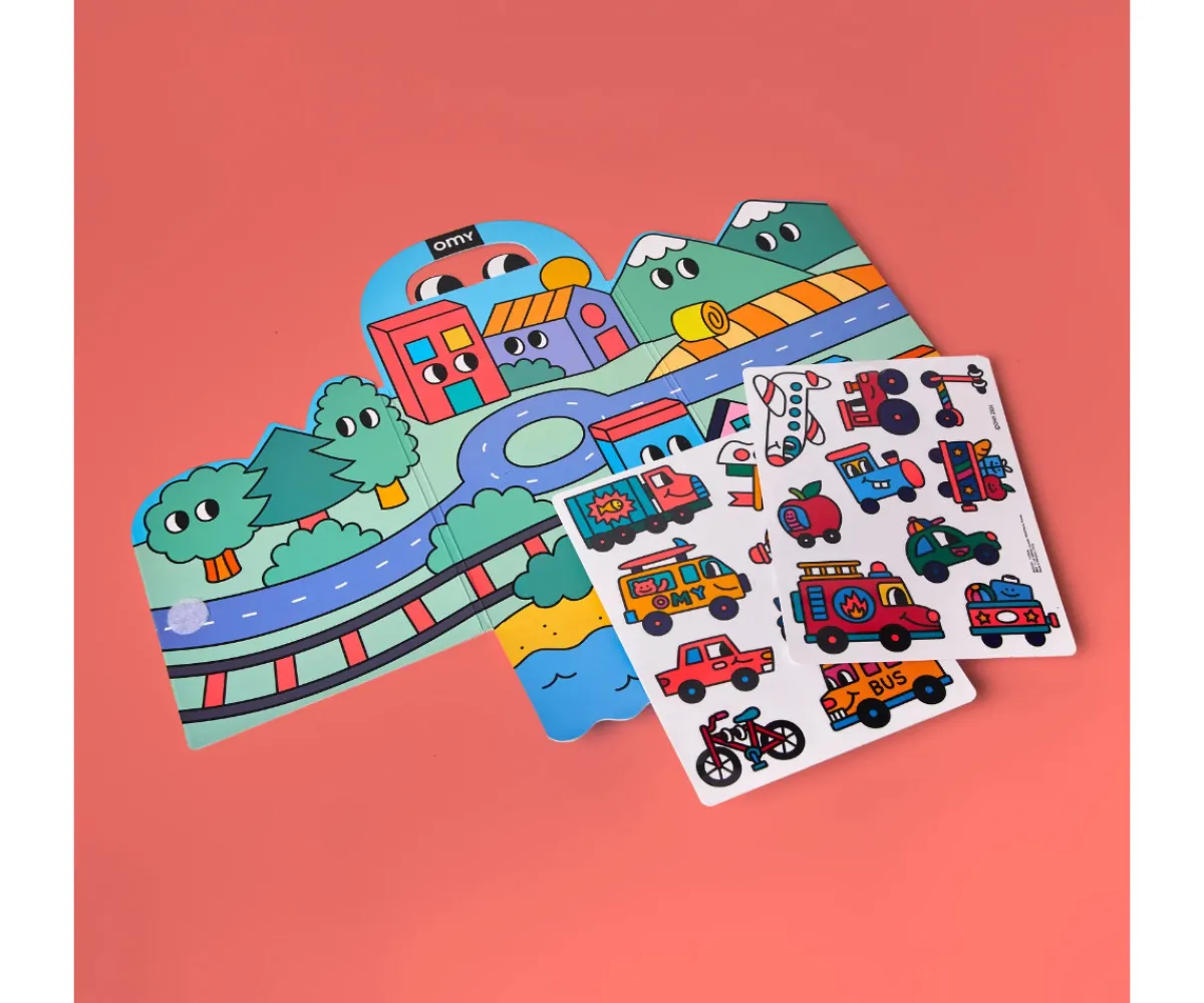 Manualidades Para Niños^Omy Desplegable de Pegatinas Reutilizables Montessori ¡Vroom Vroom!