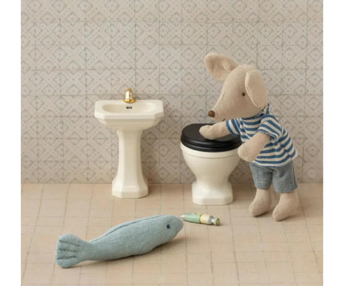 Casa De Muñecas De Madera^Maileg Lavabo de Baño Ratón Off White