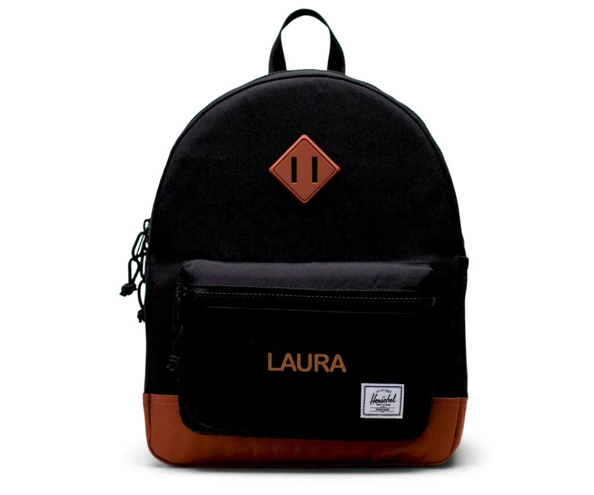 Outlet Mochila Heritage Youth Black Saddle Brown Personalizable Mochilas Escolares|Regalos Para Papá