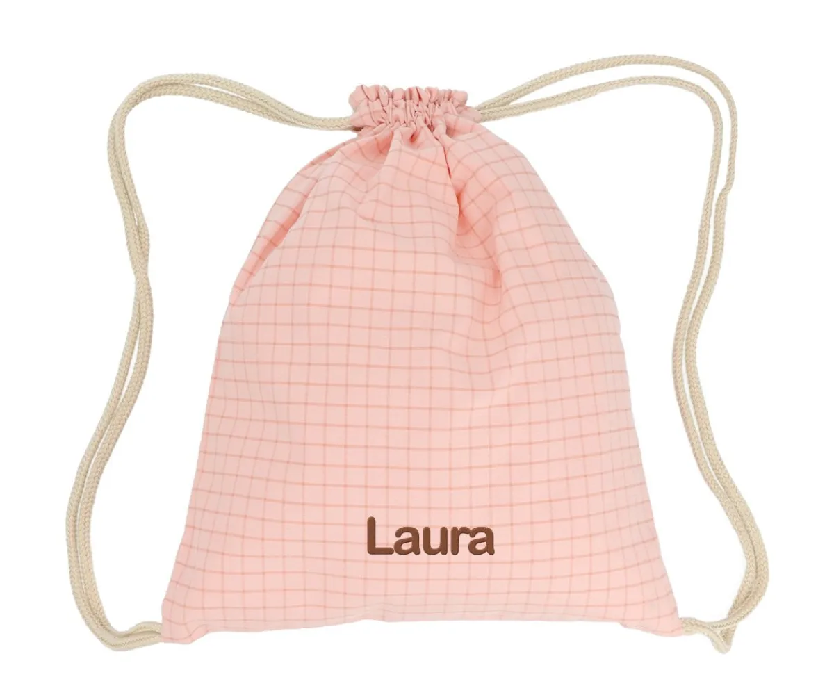 Mochilas Saco Infantiles^Cristina de Jos'h Mochila Saco Nordic Check Blush Personalizable