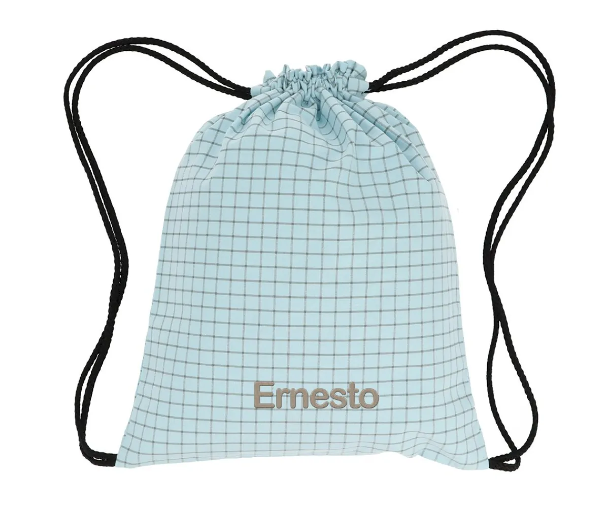 Mochilas Saco Infantiles^Cristina de Jos'h Mochila Saco Nordic Check Blue Personalizable