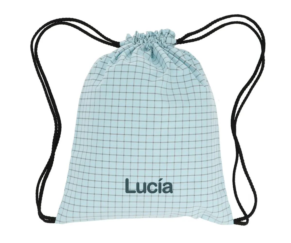 Mochilas Saco Infantiles^Cristina de Jos'h Mochila Saco Nordic Check Blue Personalizable