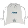 Mochilas Saco Infantiles^Tutete Textil Mochila Saco Personalizada Piqué Estrella Gris
