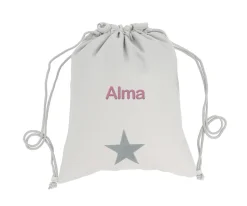 Mochilas Saco Infantiles^Tutete Textil Mochila Saco Personalizada Piqué Estrella Gris
