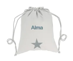 Mochilas Saco Infantiles^Tutete Textil Mochila Saco Personalizada Piqué Estrella Gris